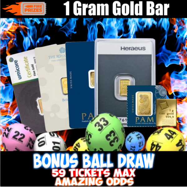 1 Gram Gold Bar – (Bonus Ball Draw – Sat 28th September 2024)